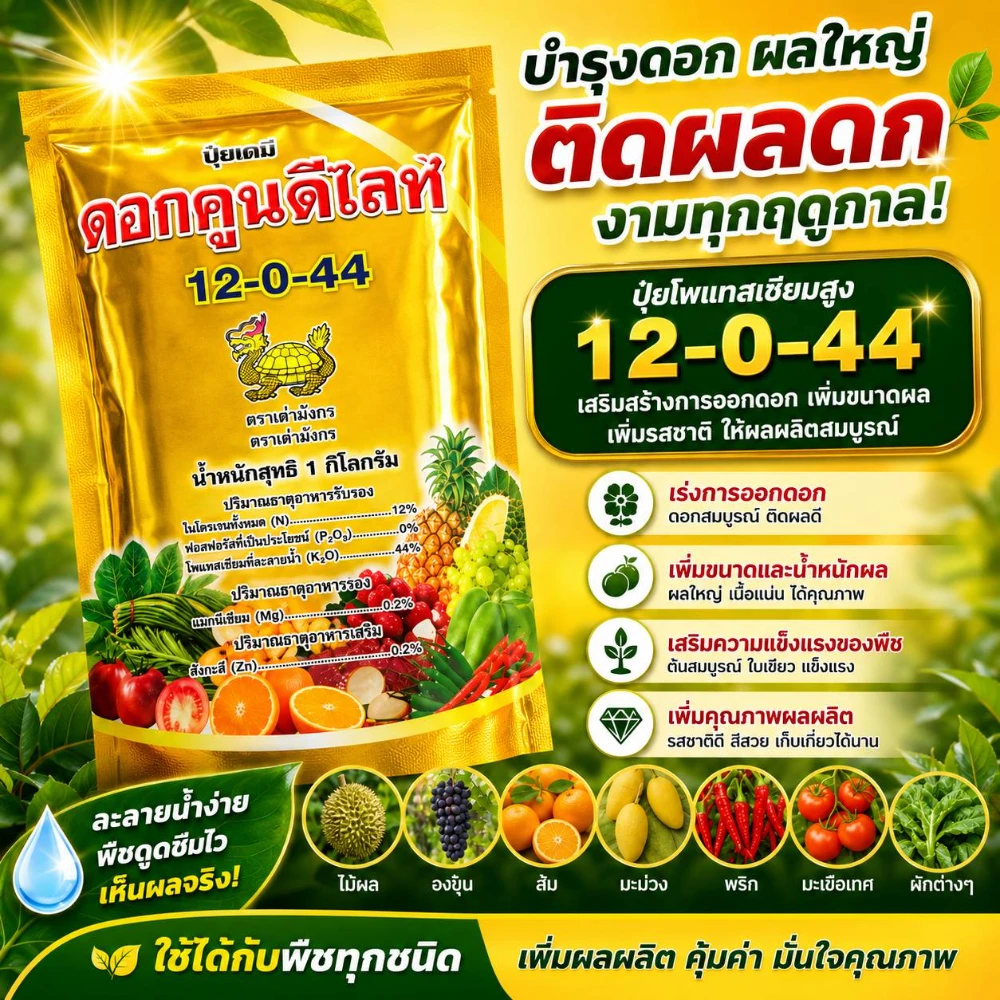 ปุ๋ยเกล็ดเต่ามังกร 12-0-44 ขนาด 1 กก.