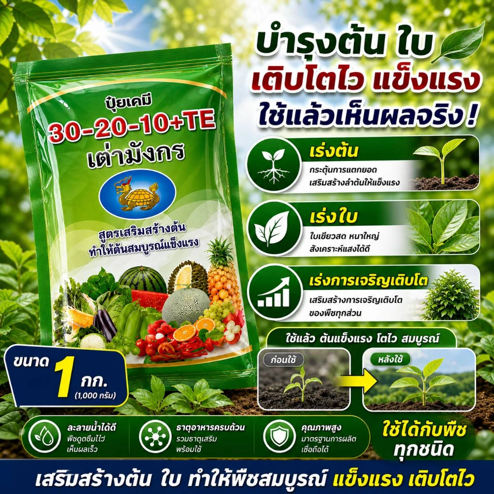 ปุ๋ยเกล็ดเต่ามังกร 30-20-10 ขนาด 1 กก.